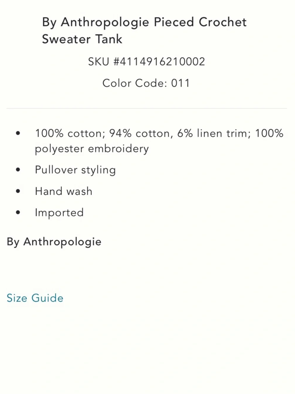 Anthropologie NWT Boho Pieced Crochet
Sweater Tank size S. - Picture 7 of 15